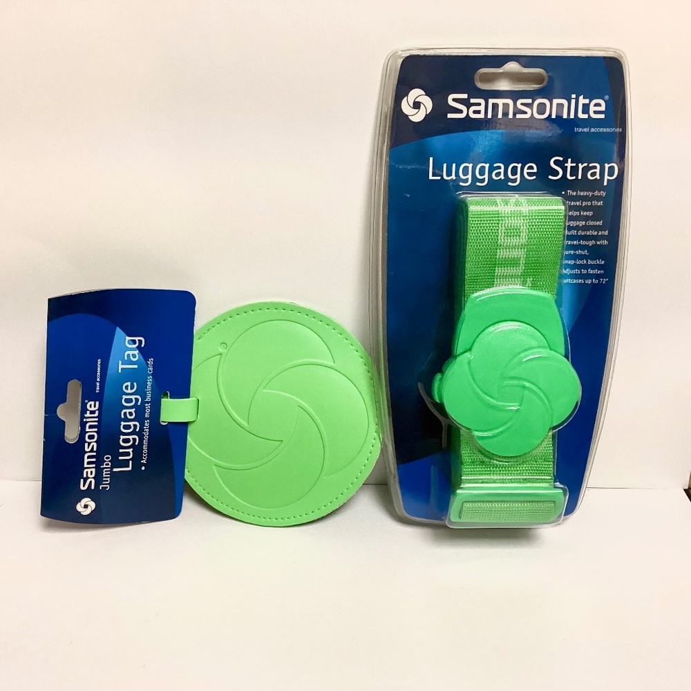 Samsonite Luggage Strap & Jumbo Luggage Tag in Lime Green.  New NWT